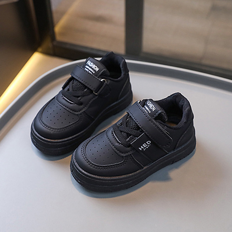 Kids Shoes Youth Sneakers PU Leather Flat Comfortable Black White Casual Sport Shoes Kidsnest Toddler Tennis Skateboard Shoes for Boy Girl Big Sizes U