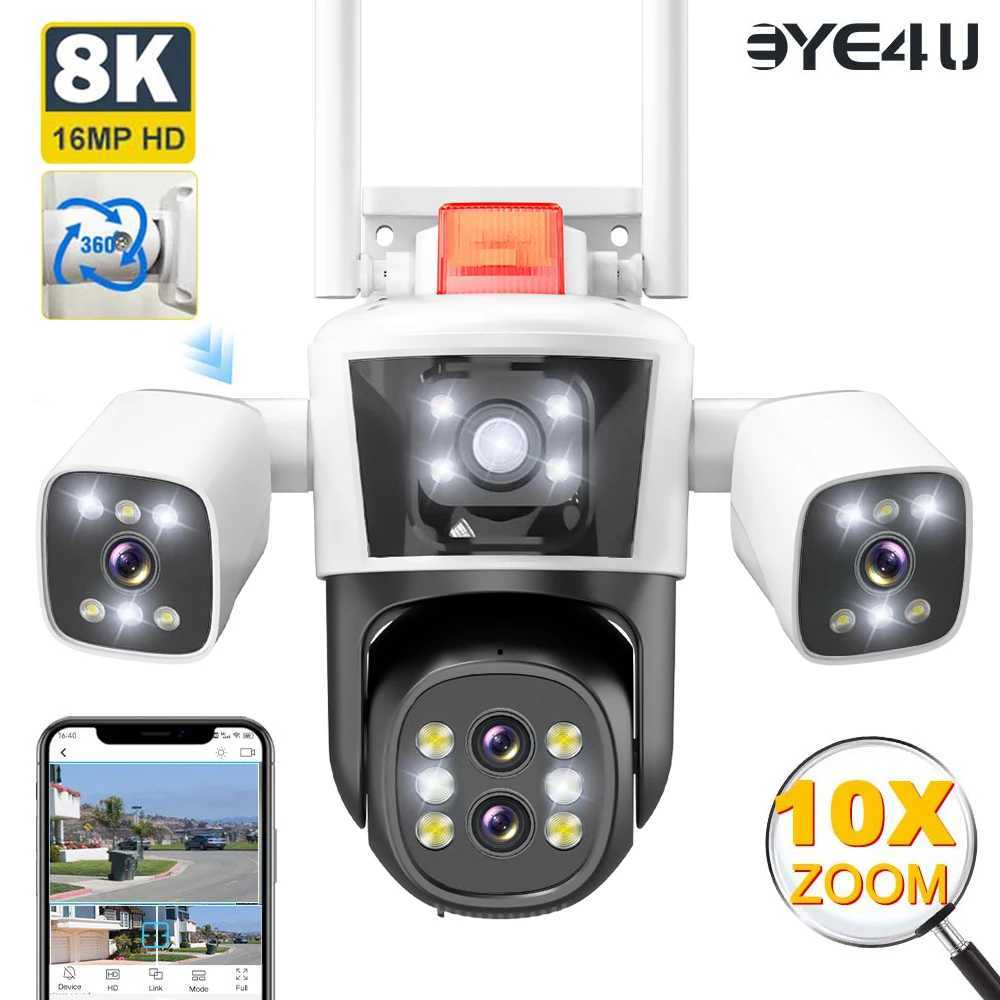 16MP 8K WiFi Security Cameras Four Len Three Sns 10X Zoom Outdoor PTZ Video Cam Auto Tracking 6K Waterproof Surveillance CamXJ241228
