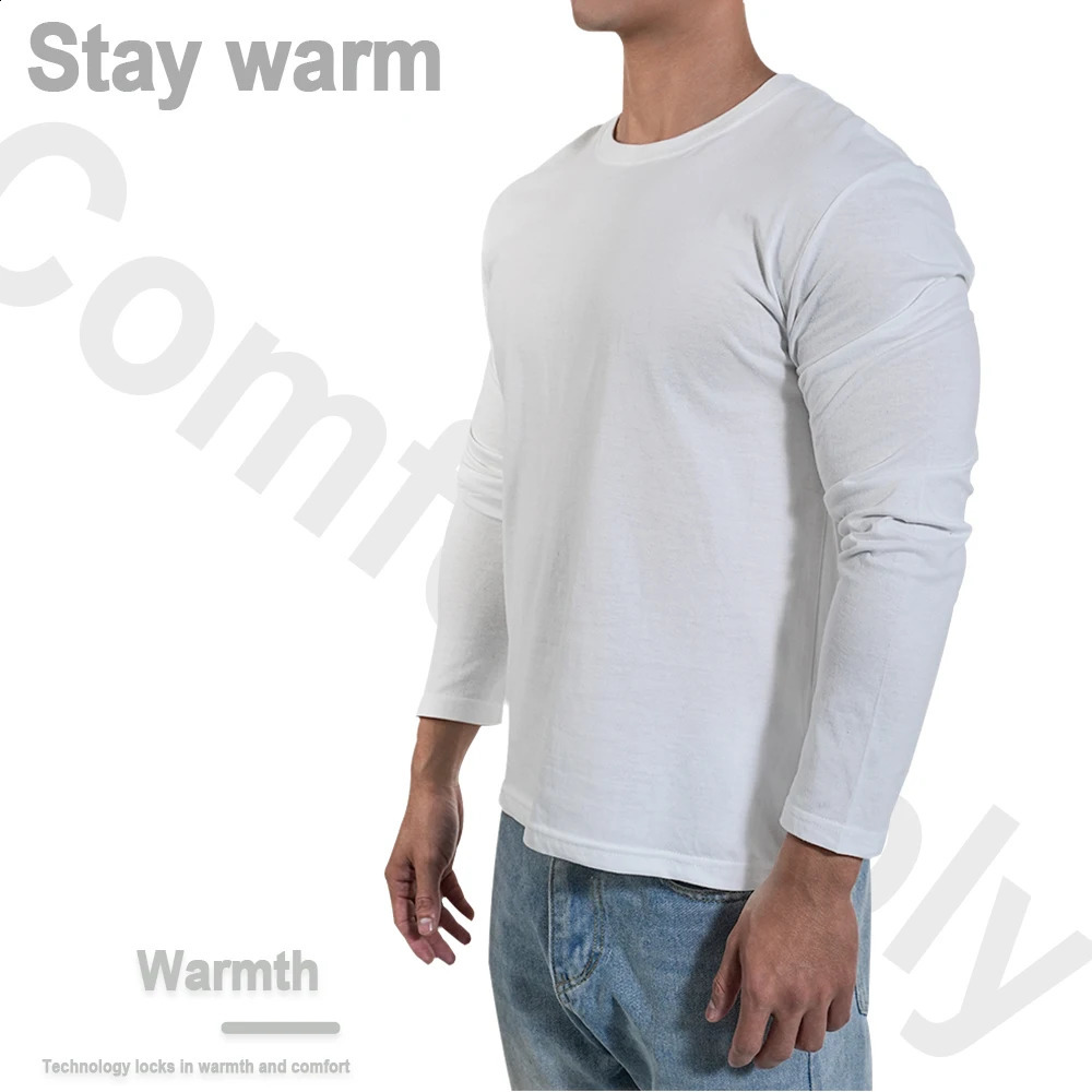 Mens T Shirts Casual Round Neck Long Sleeve Cotton Moisture Wicking Tees Tanks White Black Undershirts Loose Fit Tshirts for Men 241223