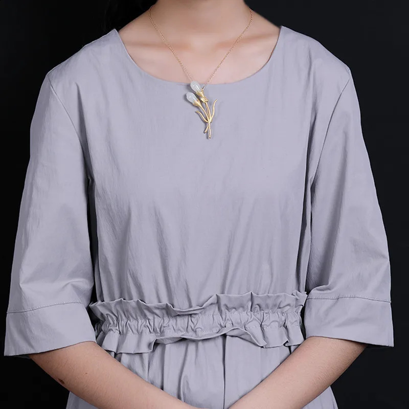 Uglyless Real Solid 925 Sterling Silver Natural Jade Magnolia Pins for Women Evening Dress Brooches Dual Use Flower Pendants 241227