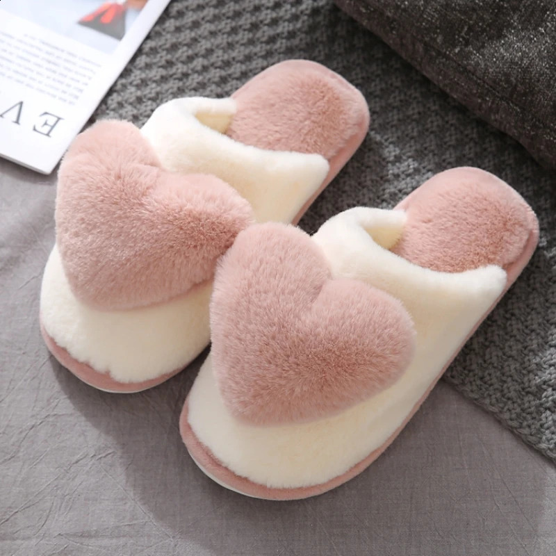 Autumn Winter Women Heart Shaped Home Slippers Ladies Fashion Indoor Warm Fluffy Slides Females Cute Casual Nonslip Plush Shoes 241223