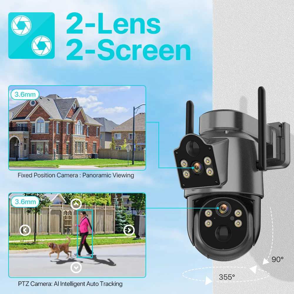 4K 8MP Wireless Solar Camera Outdoor WiFi PTZ Camera Built-in Battery 4MP PIR Detection Video Surveillance Long Time StandbyXJ241228