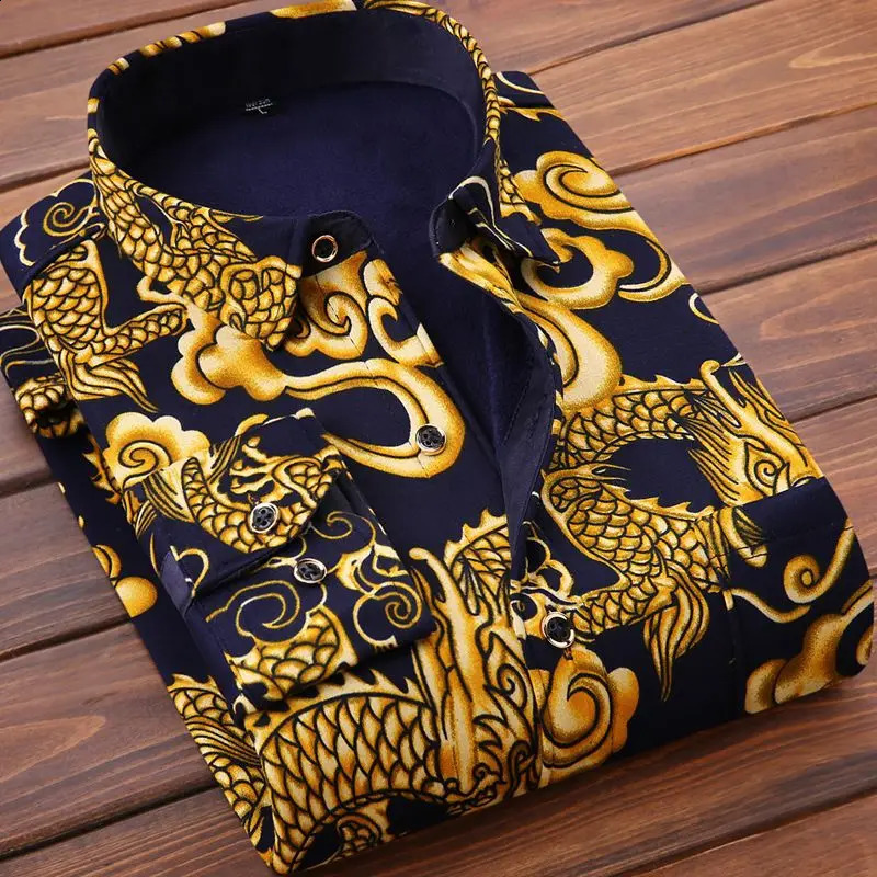 Autumn and Winter Mens Shirts Mens Long-sleeved Plaid Flower Fleece Thermal Lining Clothes Mens Clothing 241223