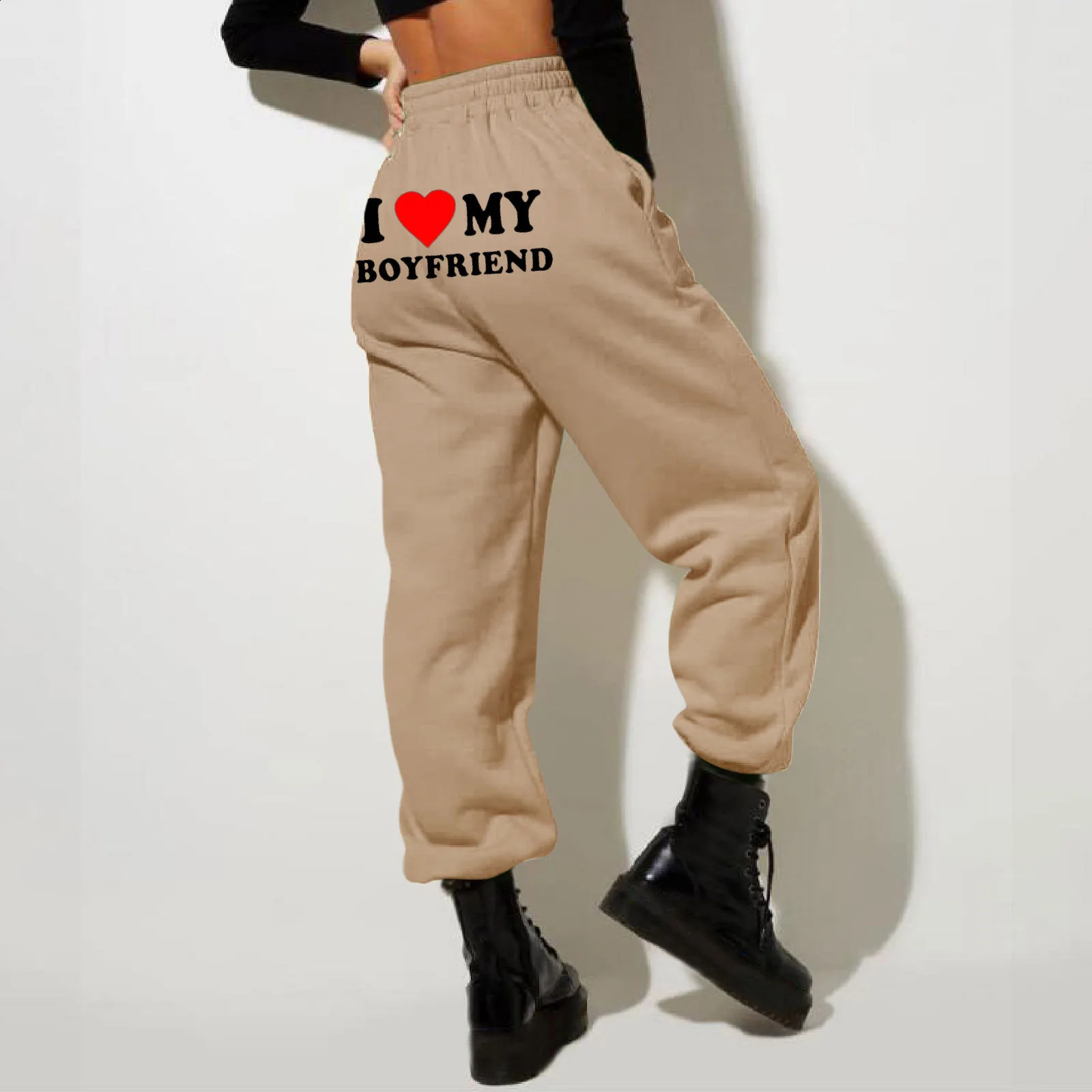 WomenS Fleece Lined Sweatpants ValentineS Day Love My Boyfriend PrintPants Bottom Joggers Pants High Waisted 241228
