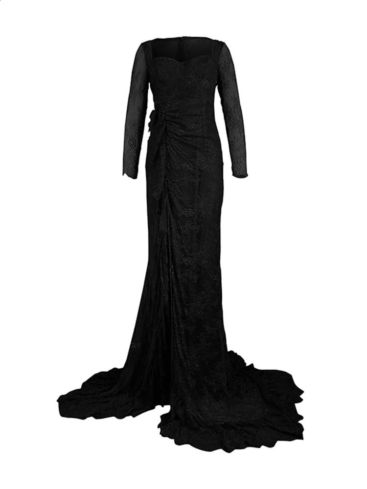 Modigirl Womens Black Wedding Dresses for Party Evening Formal Bodycon Autumn Floor-Length Elegant Woman Lace Long Dress 241220