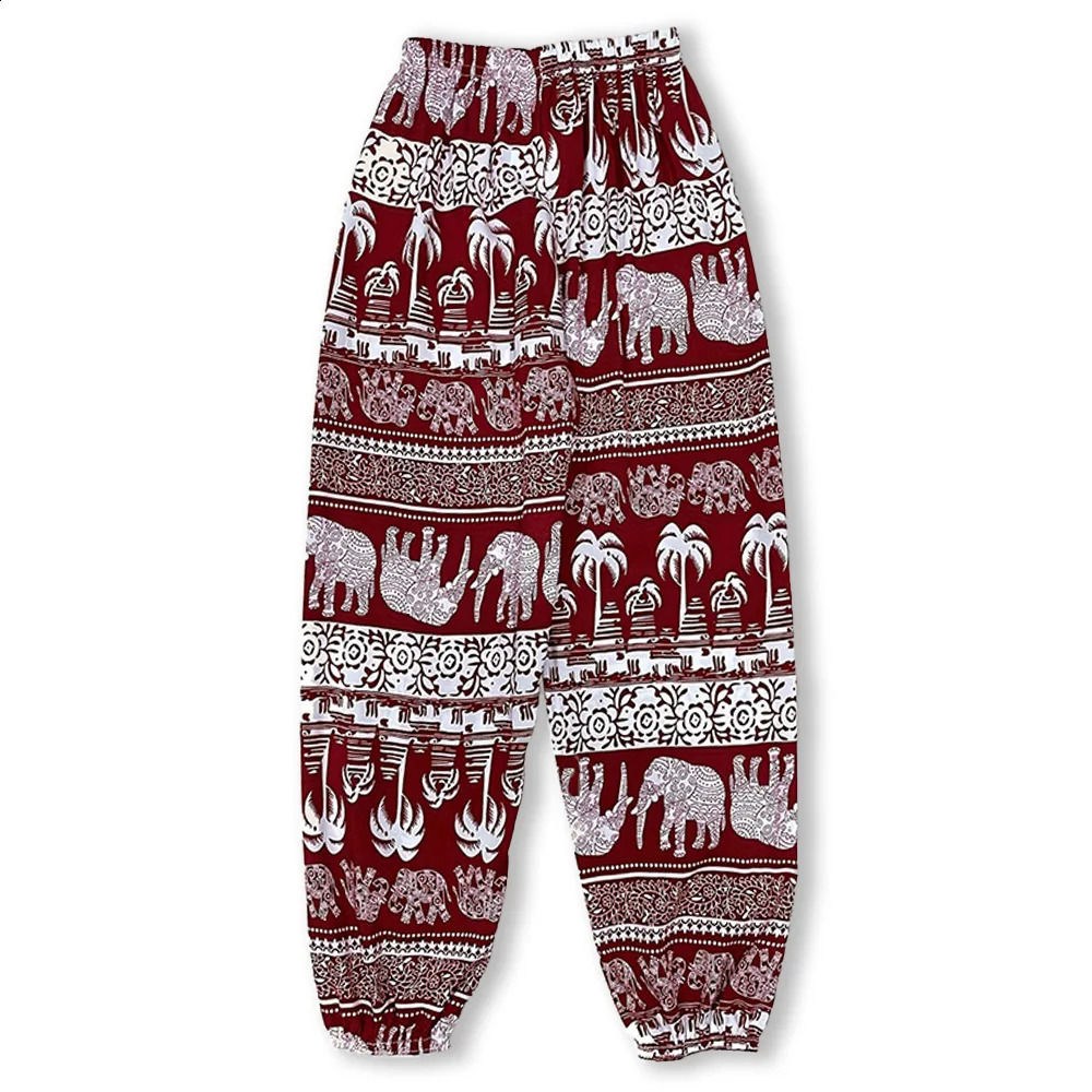 Ladies thin casual straight leg pants with elephant print comfortable and breathable outdoor sunscreen mosquito proof 241228