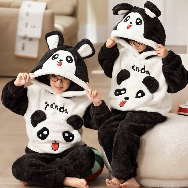 Winter Shark Pajamas Sets for Children Flannel Warm Hooded Sleepwear Boys Thicken Homewear Girls Night Suit Animal Pyjamas Kids 241226