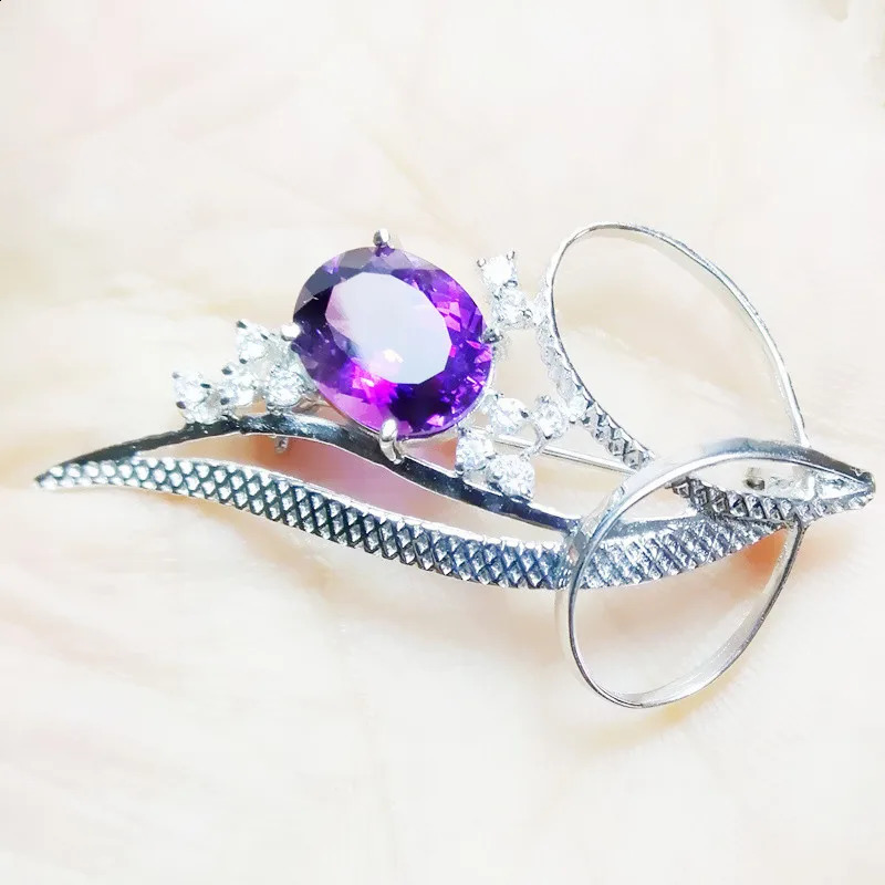 Natural real amethyst brooch pins 925 sterling silver brooch 3.2ct gemstone For men or women Fine jewelry C9021003 241227