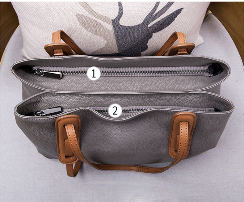Winter Spring Lichee Genuine Leather Women Shoulder Handbag Large Capacity Soft Cowhide Pacthwork Female Tote Bag Cartoon BagVoyage