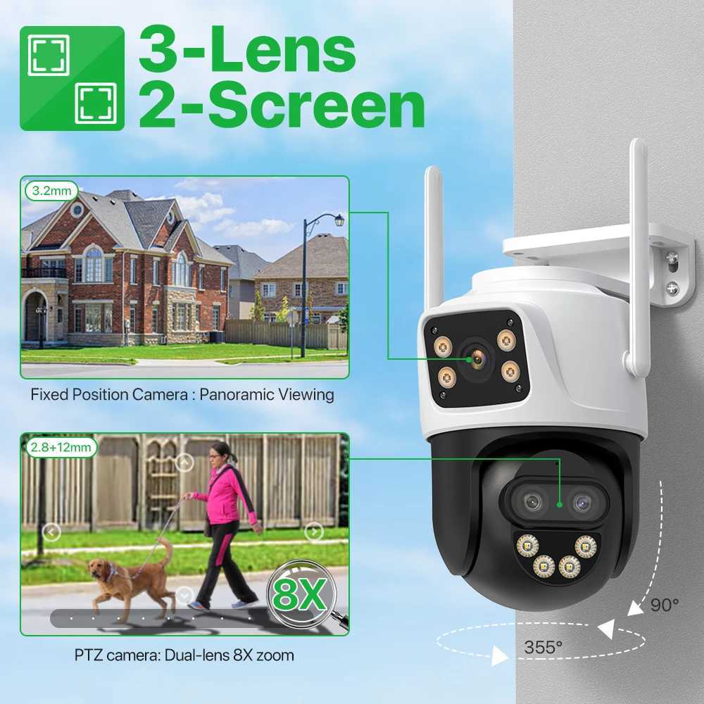 9MP 6K Three Lens Video Surveillance Auto Tracking Camera IP POE Or DC 12V 9MP Night Vision WaterProof Security CameraXJ241228