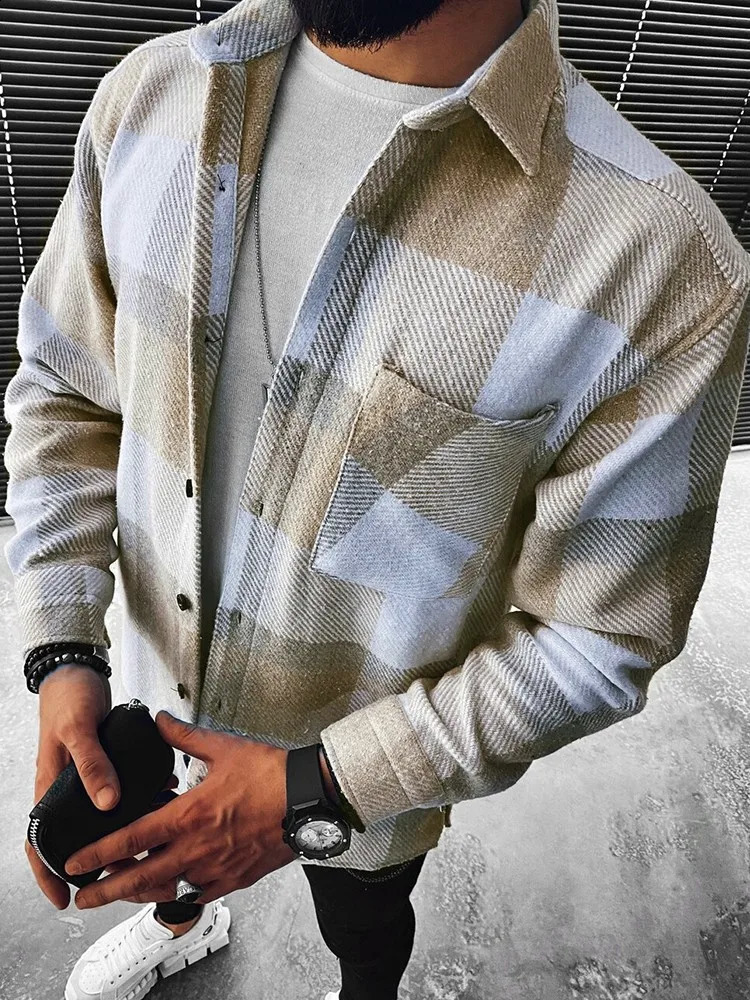 Vintage Men Plaid Shirt Oversize Fashion Loose Long sleeved Cardigan Tops Spring Autumn Casual Shirts Streetwear For Mens 241223