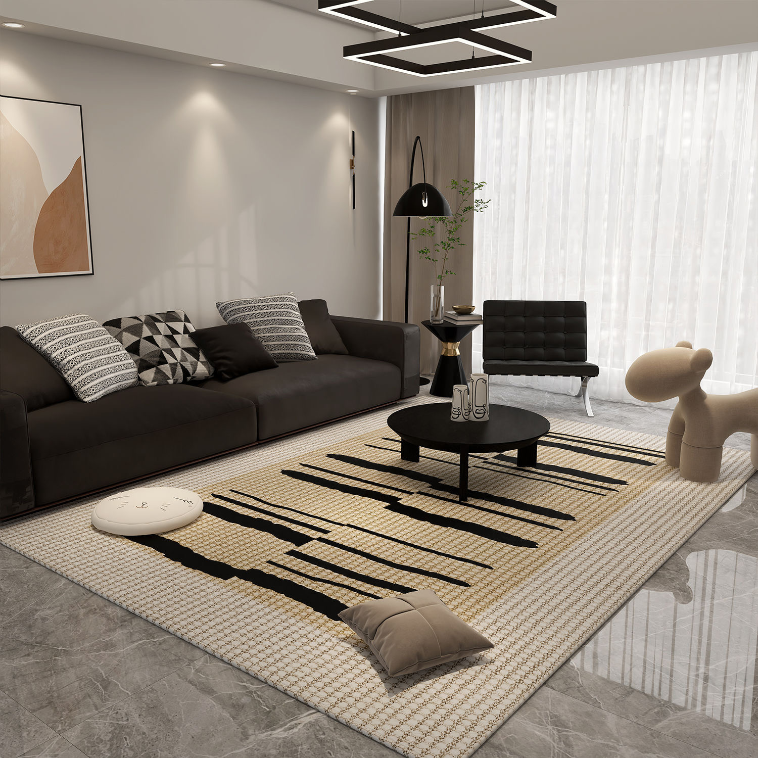 4838-57.8-BB-Modern Simple Wind Living Room Bedroom Solid Color Thick Non-Slip Square Carpet
