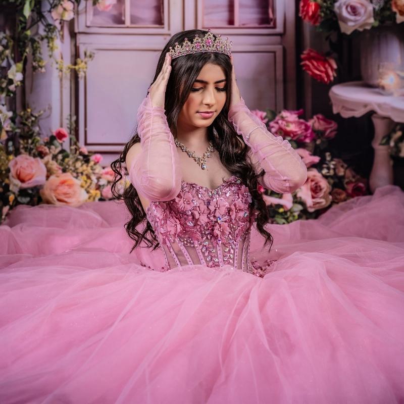 Pink Quinceanera Dresses Ball Gown Off The Shoulder Applique Lace Beads Tull Corset Party Birthday Sweet 16 Vestido De 15 Anos