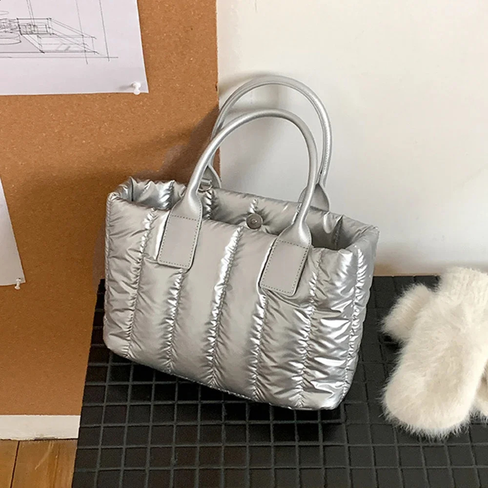 Winter Nylon Padded Women Handbags Soft Space Cotton Tote Bags for Women Down Quilting Shoulder Crossbody Bag Small Shopper Bag 241227