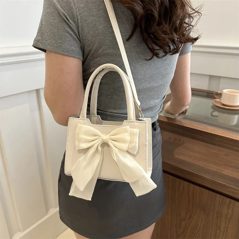 Fashion Bow Handbags Purses for Women Small Tote PU Leather Top Handle Clutch Shoulder Crossbody Bags for Women 241223