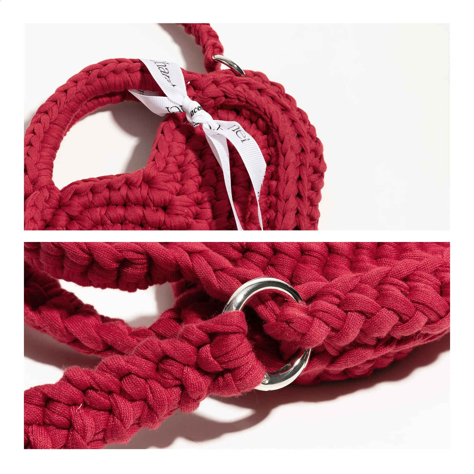 MABULA Crochet Heart Shape Knitted Tote Bag Fashion Woven Crossbody Bag Aesthetic Crochet Bag For Women Mini Coin Purse 241227