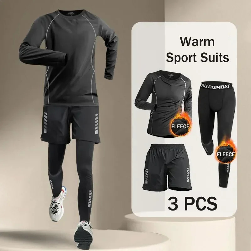 Winter Mens Outdoor Running Sets 2-5 PCS Fitness Morning Jogging Sports Quick-Dry Windproof Cycling Training Joggers Tracksuit 241224