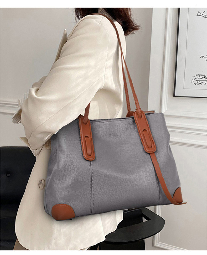 Winter Spring Lichee Genuine Leather Women Shoulder Handbag Large Capacity Soft Cowhide Pacthwork Female Tote Bag Cartoon BagVoyage