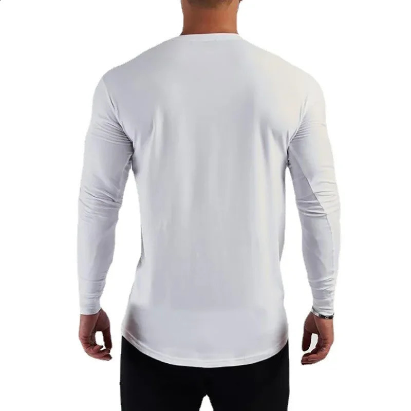 Plain Cotton Breathable Long Sleeve Clothing Gym Fitness Bodybuilding Sport Tshirts Mens Workout Casual Slim Fit Autumn Shirts 241223