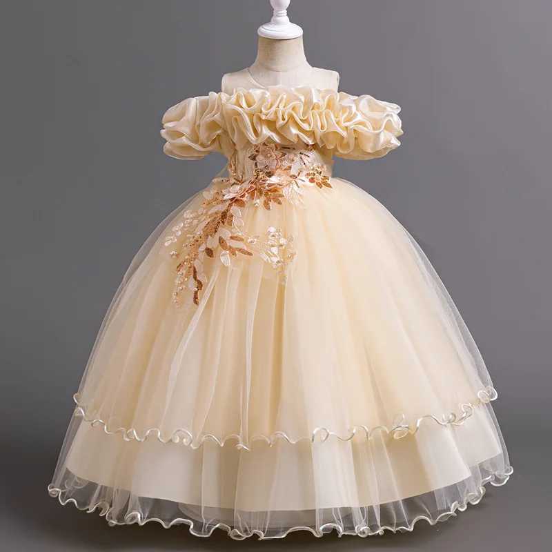 Girl's Dresses New Girl Single Shoulder Bridal Dress Princess Dress Flower Girl Birthday Party Fluffy Dress Childrens Performance Dress Y250227B0