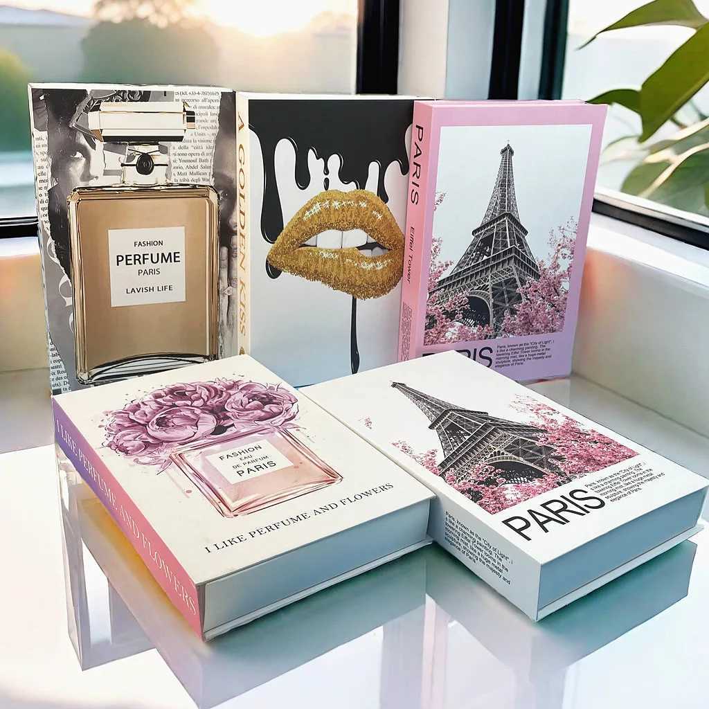 Luxury Perfume Fake Book Storage Box Rose Decorative Books Fashion Magazine Coffee Table Books Home Decor Shooting Props BedroomXJ241228