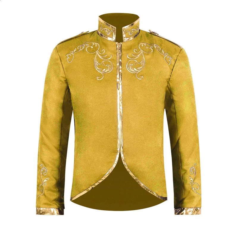 2024 White Halloween Standing Collar Fashion Jacket for MenPurple Medieval Court Prince Gold Embroidered Suit Sport Jackets 241224