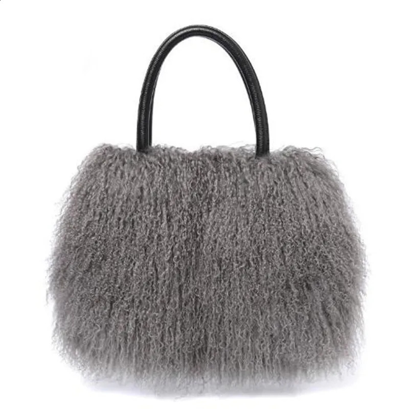 Real Mongolian Fur Bags Australian Beach Wool Fur Shoulder Bag Ladies Tibet Lamb Fur Wrist Bag Large Capacity 241227