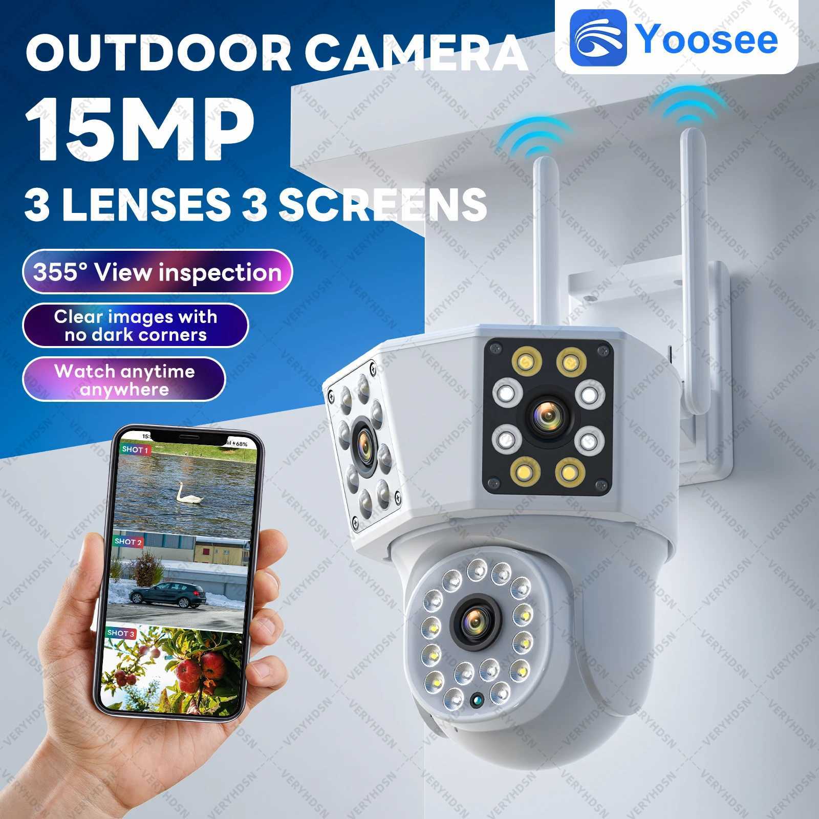 8K 15MP WiFi Outdoor Camera 8X Zoom Three Len Ai Motion Tracking PTZ 6K Video Camera Security Protection Waterproof SurveillanceXJ241228