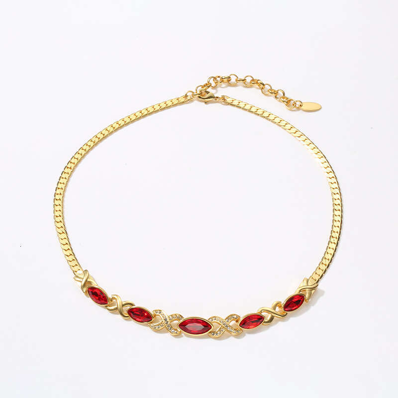 french imitation red glass necklace gold autumn winter new necklace accessories highend and timeless antique jewelry