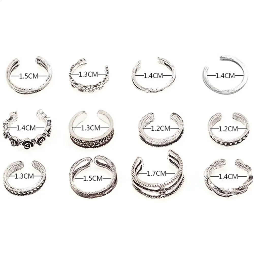 12pcs Summer Toe Rings For Women Outdoor Beach Vacation Open Adjustable Metal Womens Foot Ring Heart Set 241225