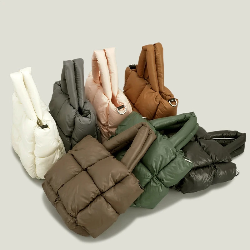Square Puffy Padded Tote for Women Space Cotton Mini Handbag Winter Small Shoulder Crossbody Bags Fashion Underarm Bag Ins 241227