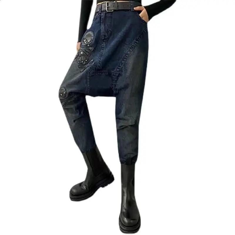 Heavy Industry Personality Vintage High Street Jeans For Women 2025 Spring Denim Ninepoint Drop Crotch Pants 241228