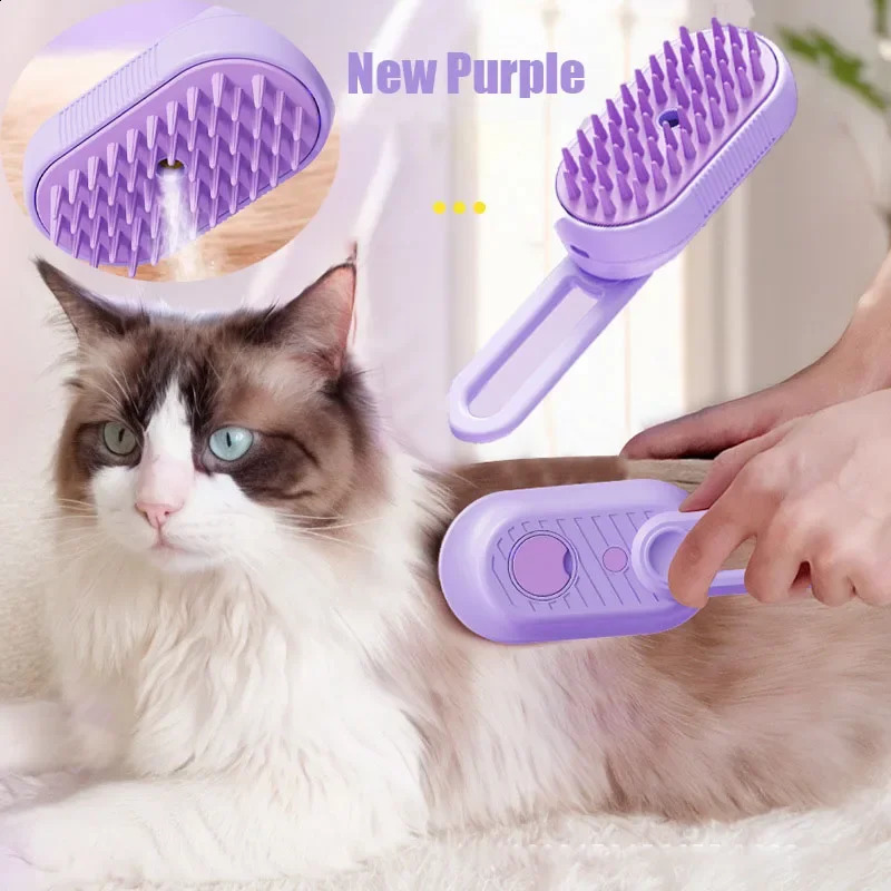 Steamed dog brush with essential oil Electric Spray Cat Hair Brush 3 in1 Dog Steamer Brush for Massage Pet Grooming Removing 241224