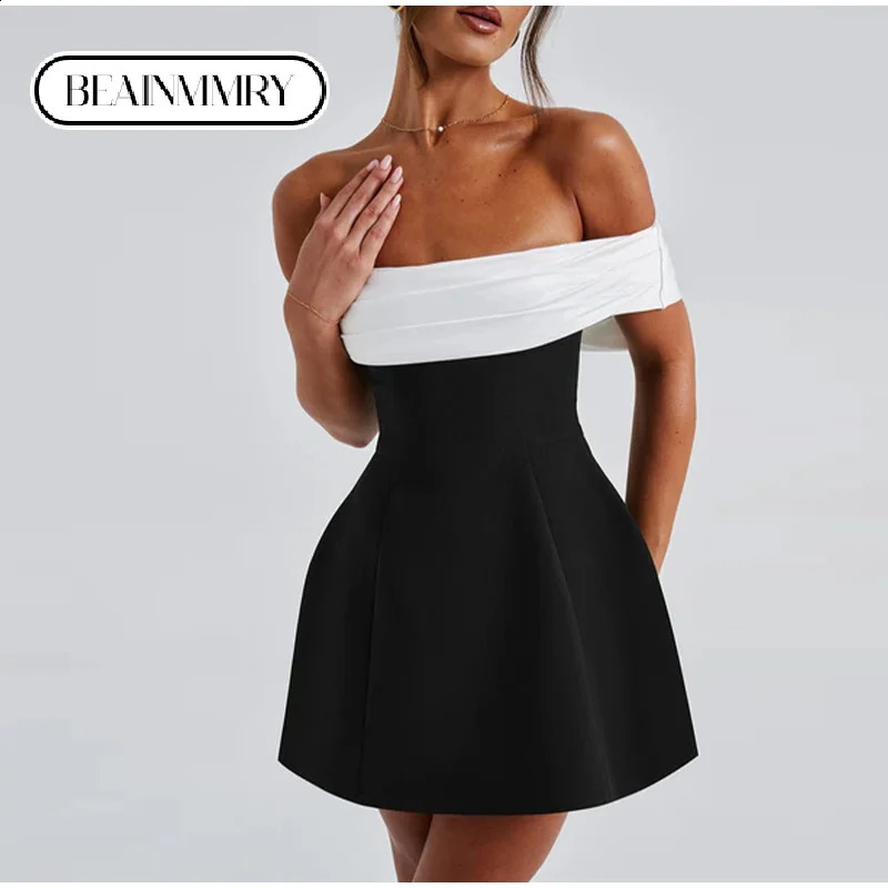 2024 Back Big Bow Decoration Mini Dress Fashion Off Shoulder High Waist Sleeveless Backless Dresses Autumnm Party Gowns 241228Z