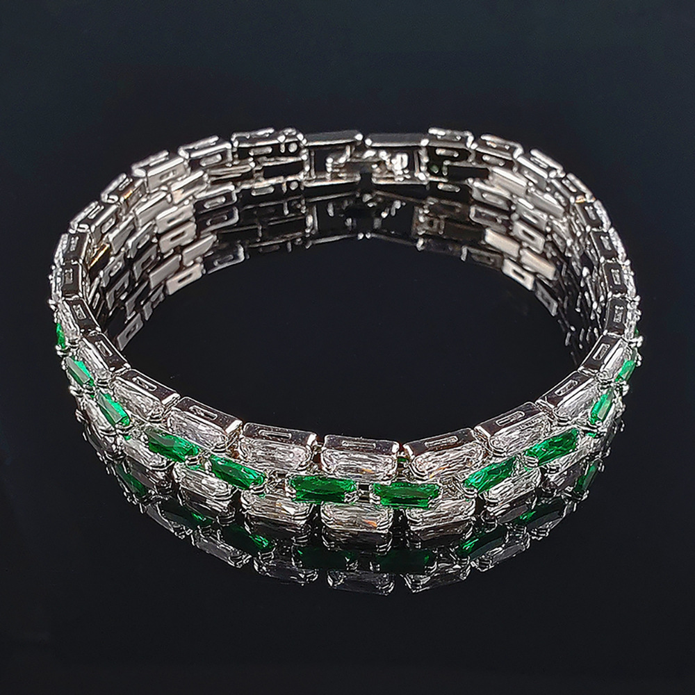 Bracelets for Women Elegant White Gold Filled Princess Cut Simulated Emerald CZ Dia Bangle Bangles - Fashionable Women's Wedding Accessories