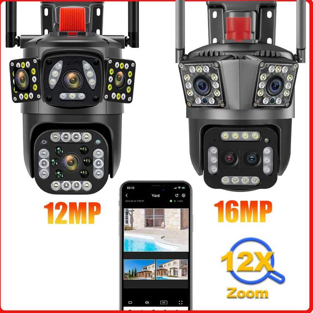 16MP 8K WiFi Camera Outdoor 12X Zoom 360 Surveillance Three Sn CCTV Security Protection 6K 12MP Video Street CameraXJ241228