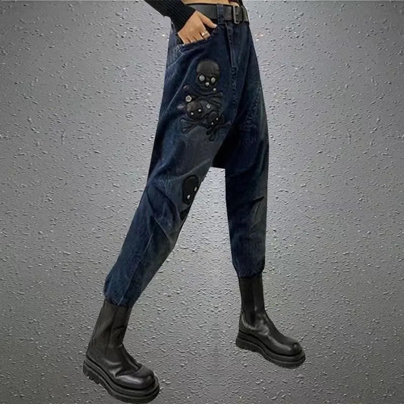 Heavy Industry Personality Vintage High Street Jeans For Women 2025 Spring Denim Ninepoint Drop Crotch Pants 241228