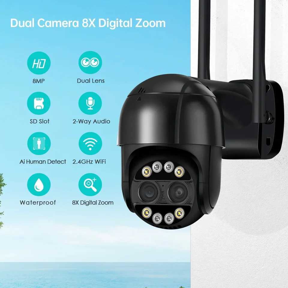 BESDER 8MP 4K PTZ IP Camera 8x Zoom Dual-Lens Human Detect CCTV Camera 4MP Smart Home Outdoor Wifi Surveillance Camera ICSEE APPXJ241228