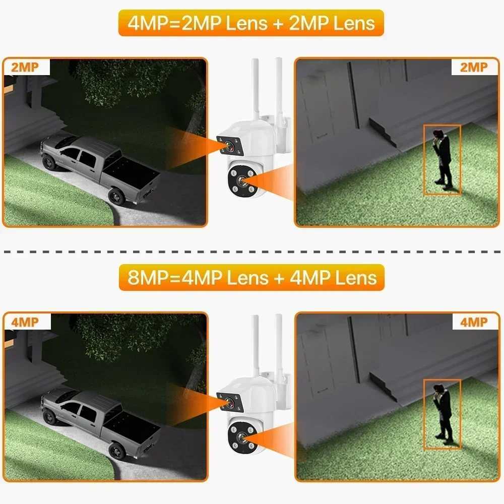 4K 8MP Wifi PTZ Camera Dual Lens IP CCTV Video Surveillance Camera Ai Human Detect Auto Tracking Night Vision Outdoor WaterproofXJ241228