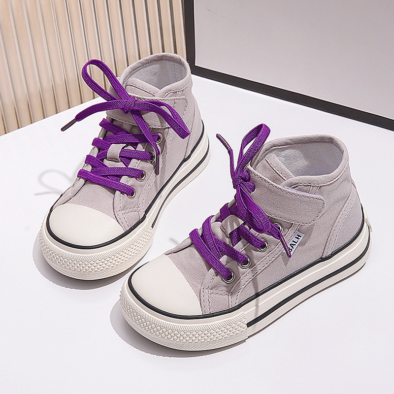 Children's Canvas Shoes Yellow Green High Top Boys Girls Toddler Casual Shoes Beige Fashion Soft Non-slip Kids Cloth Shoes Sneakers Size US4c-US5