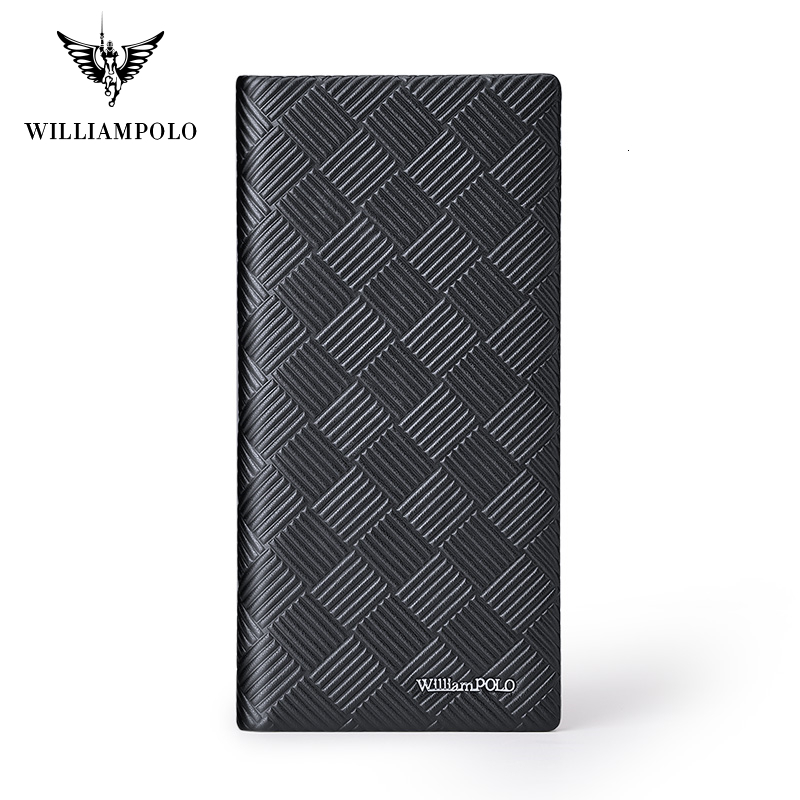 WILLIAMPOLO 100% Genuine Leather Men Premium Product Real Cowhide Wallets For Man Long Black Walet Portefeuille Homme