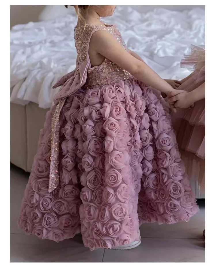 Girl's Dresses Luxury Baby Girl Dress Rose Fashionable Rabbit Dress Birthday Party Princess Dress 3-10 Year Old Girl Dress 2023 Summer DressY2412