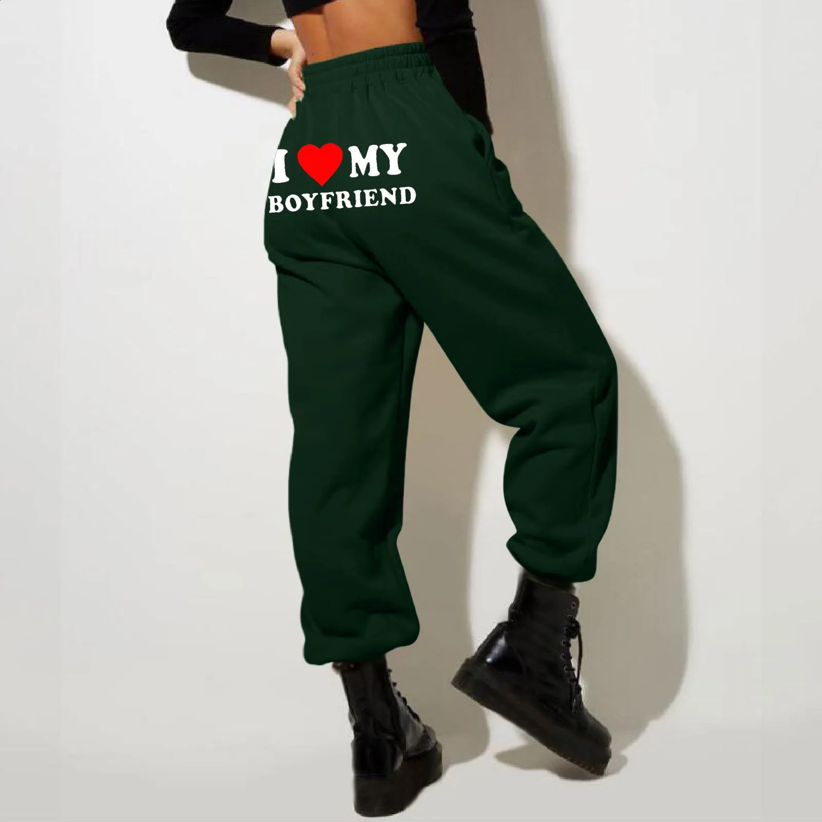 WomenS Fleece Lined Sweatpants ValentineS Day Love My Boyfriend PrintPants Bottom Joggers Pants High Waisted 241228