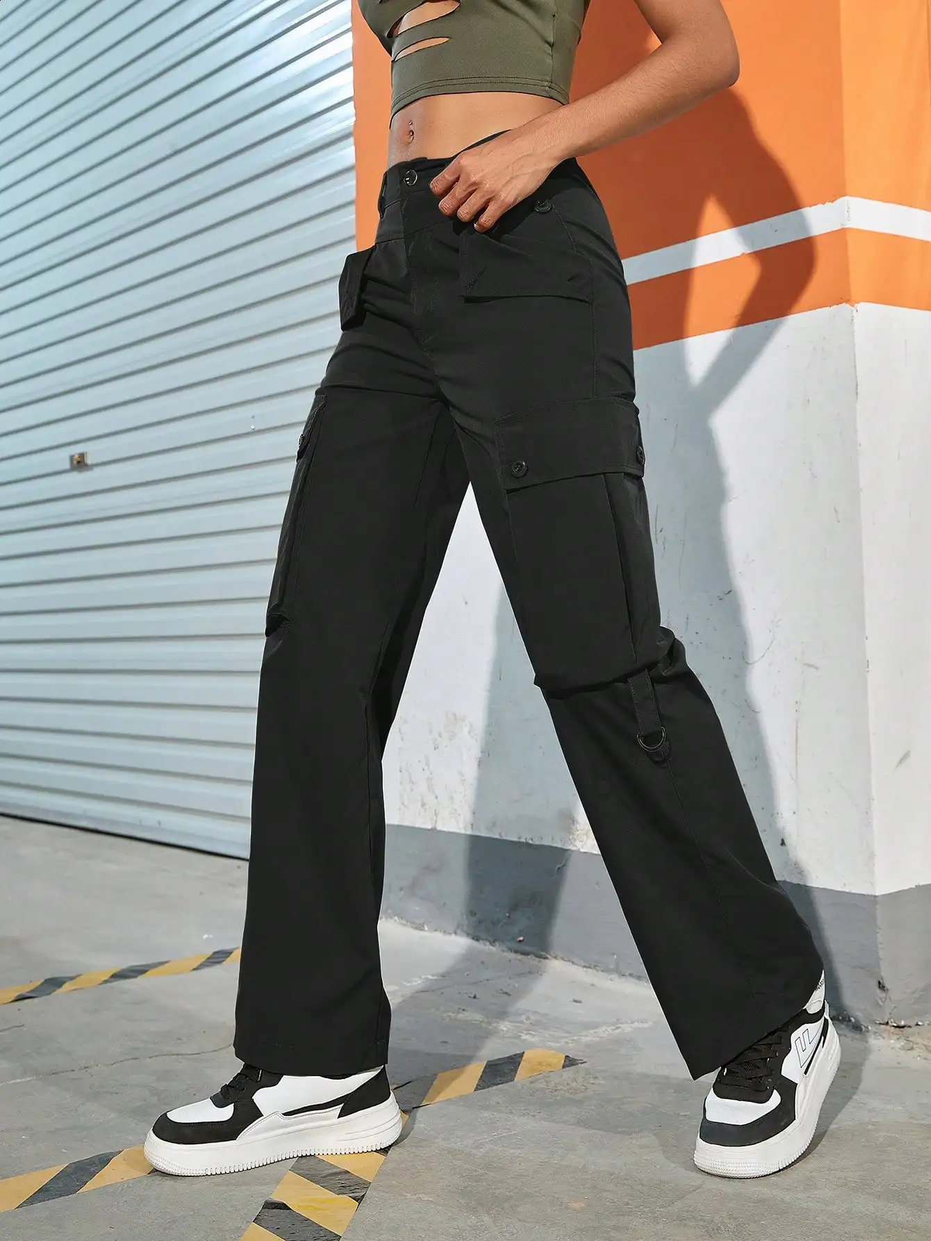 Y2K Women Trendy Street Vibe 90s Flap Pocket Side Straight Leg Cargo Pants Technical Wear Parachute Overalls Mujer 241228