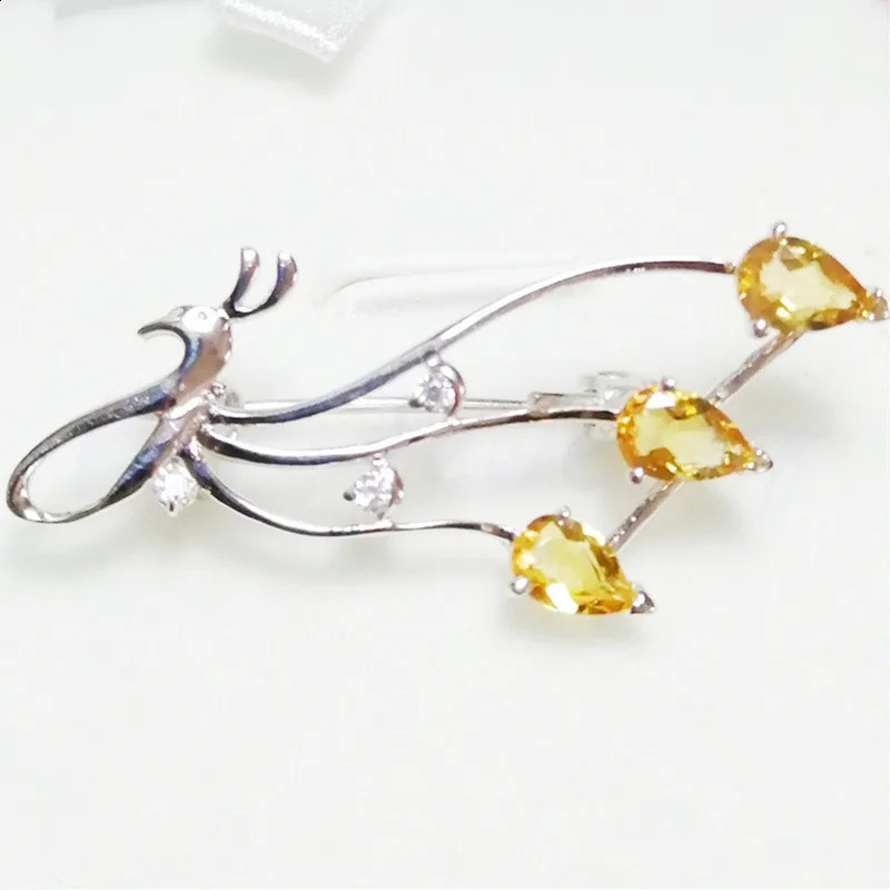 Natural real citrine brooch pins 925 sterling silver brooch 0.4CT*3pcs gemstone Peacock style jewelry C9021011 241227