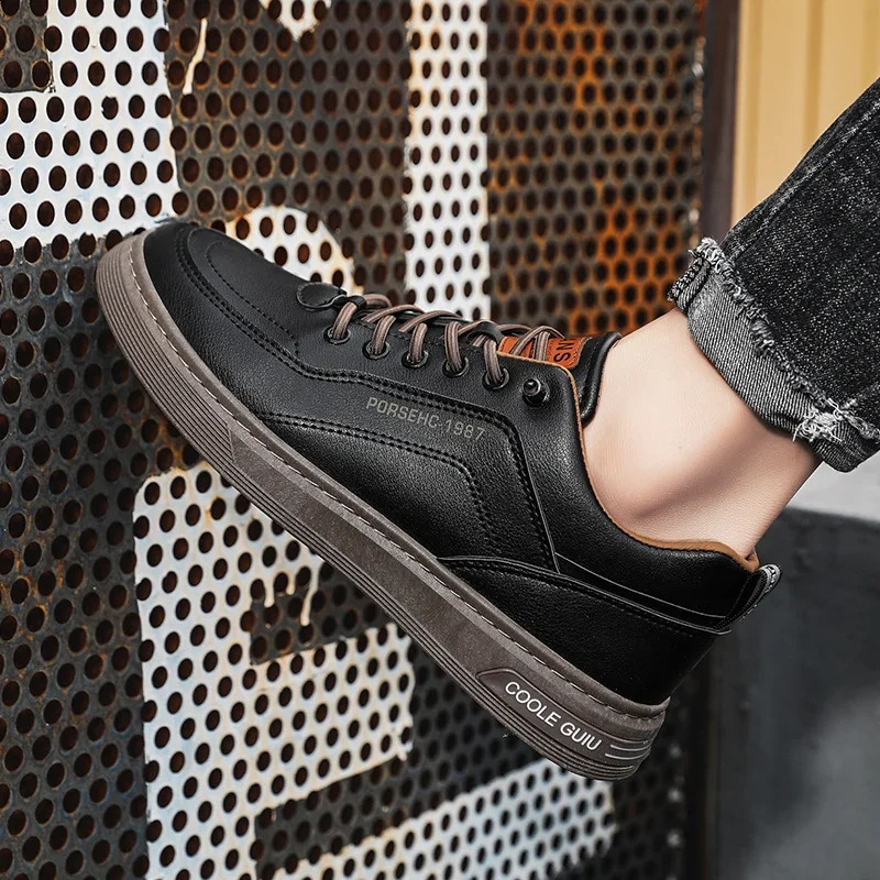 Mens Casual Shoes Quality PU Leather For Men Laceup Breathable Fashion Lofer Autumn Flats Male White 241223