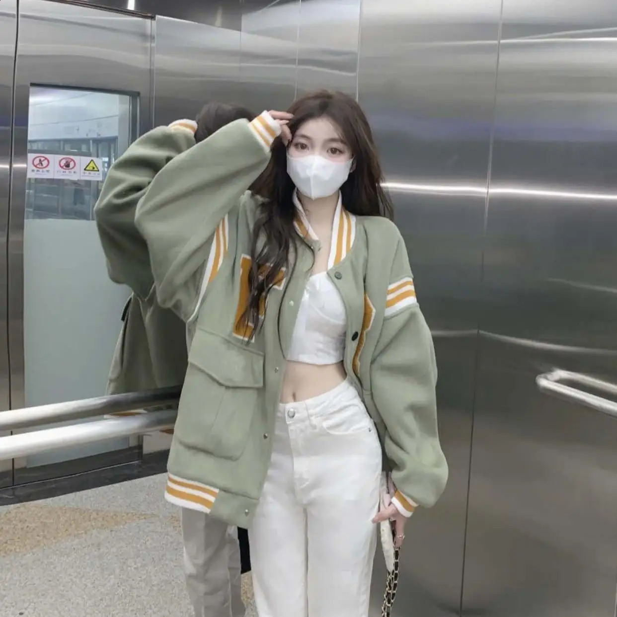 American Baseball Womens Oversized Loose College Style Jacket Thin Sunscreen Jacket 241224