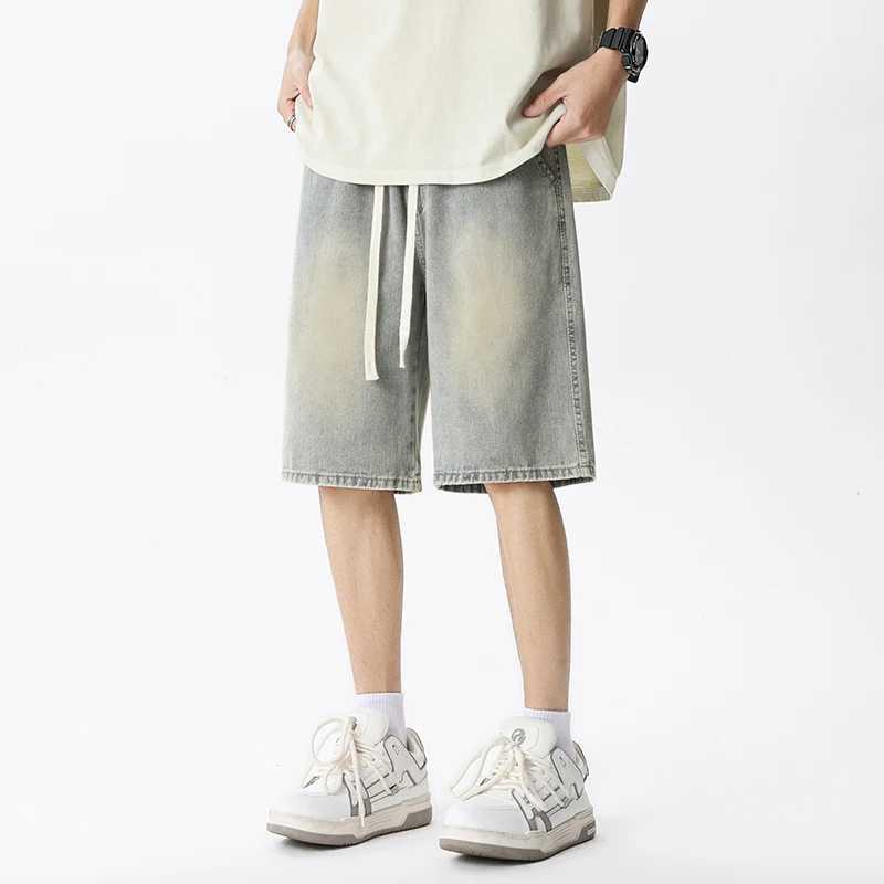 Casual Denim Shorts Men Elastic Waist Straight Comfortable Light Blue Soft Short Pants Baggy Wide Bermuda Male Jeans W250319