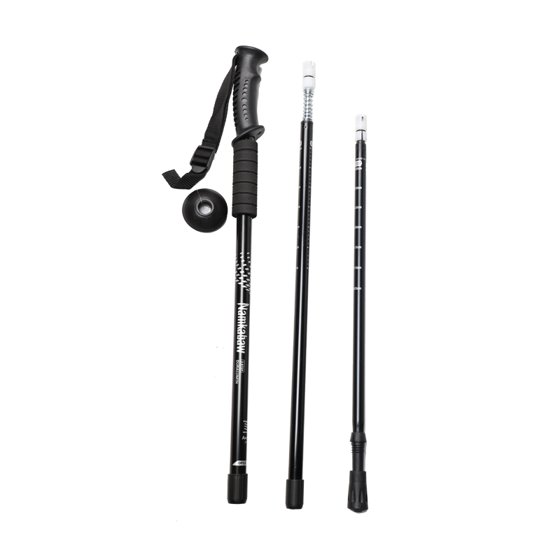 Three sections straight handle inner lock outdoor hiking poles retractable 6061 aluminum alloy trekking poles wholesale