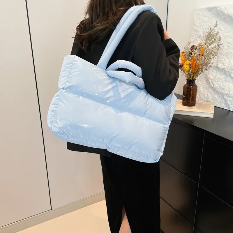 Winter Nylon Quilted Tote Bags for Women Puffy Space Cotton Shoulder Bag Autumn Warm Down Padded Handbag Shopper Purses 241227